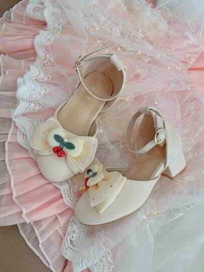 Cute Christmas Girls' Round Toe High Heel Bowknot Shoes, Great Gift For Little Girls On Christmas And New Year