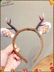 1pc Cute Plush Deer Horn Headband, Elegant Unisex Hair Hoop, Facial Washing Hair Clip, Photo Prop, New Christmas Headpiece