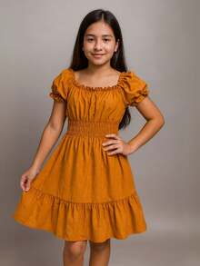 Plain  Children's And Youth Dress With Sleeves - trái cam - Xem 2