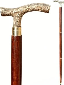Men Derby Canes And Wooden Walking Stick For Men And Women - 37" Solid Brass Handle Wooden Walking Stick Cane Vintage Designer Handmade - 紅木色 - 查看 1