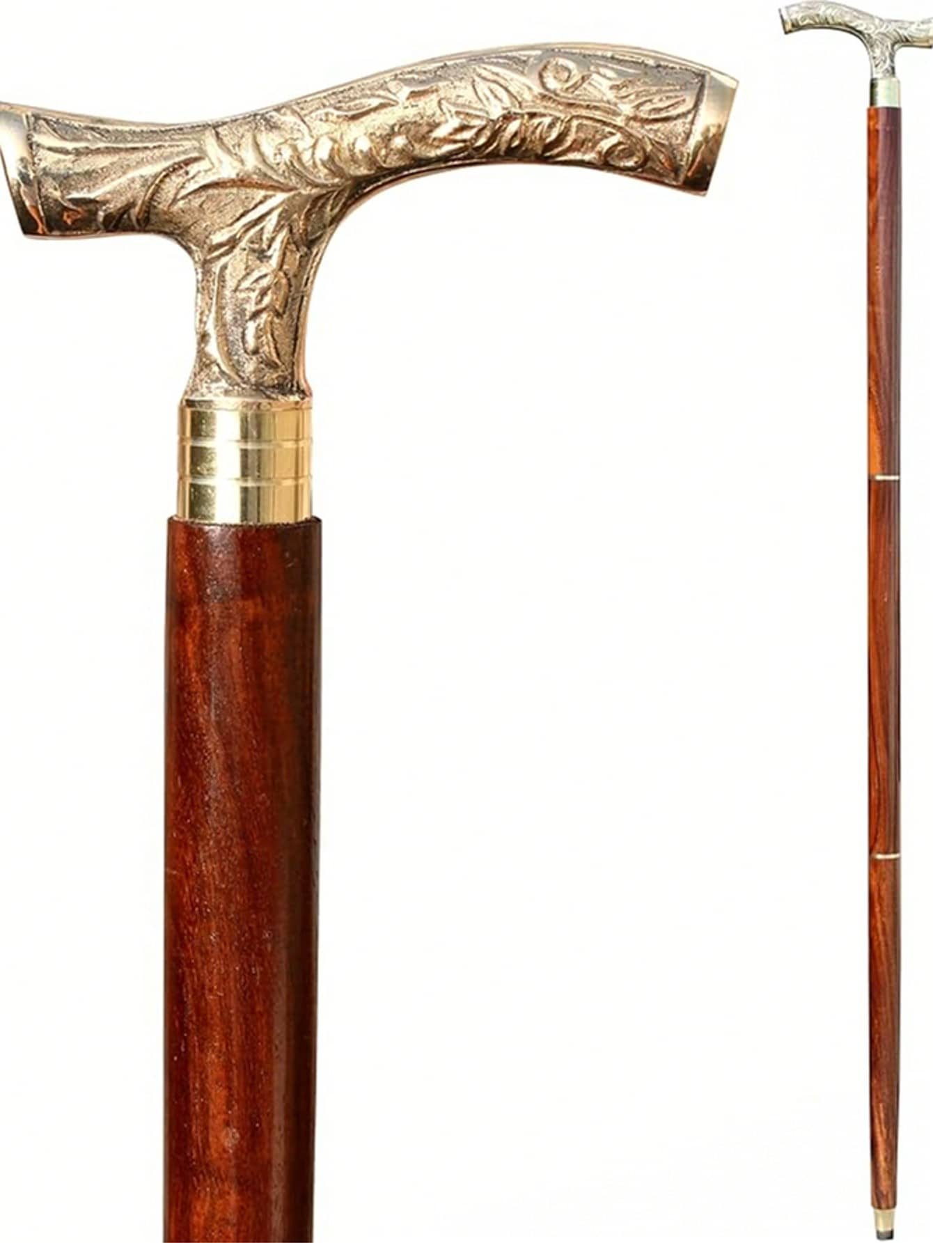 Men Derby Canes And Wooden Walking Stick For Men And Women - 37" Solid Brass Handle Wooden Walking Stick Cane Vintage Designer Handmade - 紅木色 - 查看 1