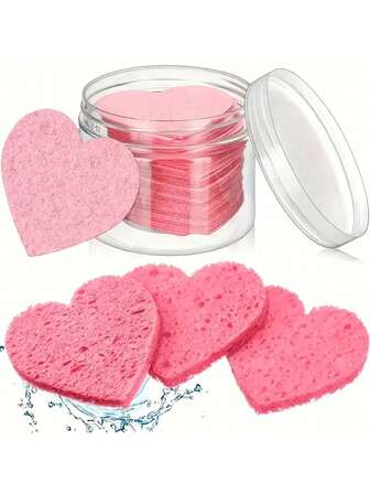 5包，超柔软，心形，天然木浆，洁面海绵，卸妆棉，可重复使用，美容工具，温和清洁，面部护理，护肤品，新年礼物，情人节礼物，SPA用品，节日美容，深层清洁，化妆棉替换装，吸水性增强
