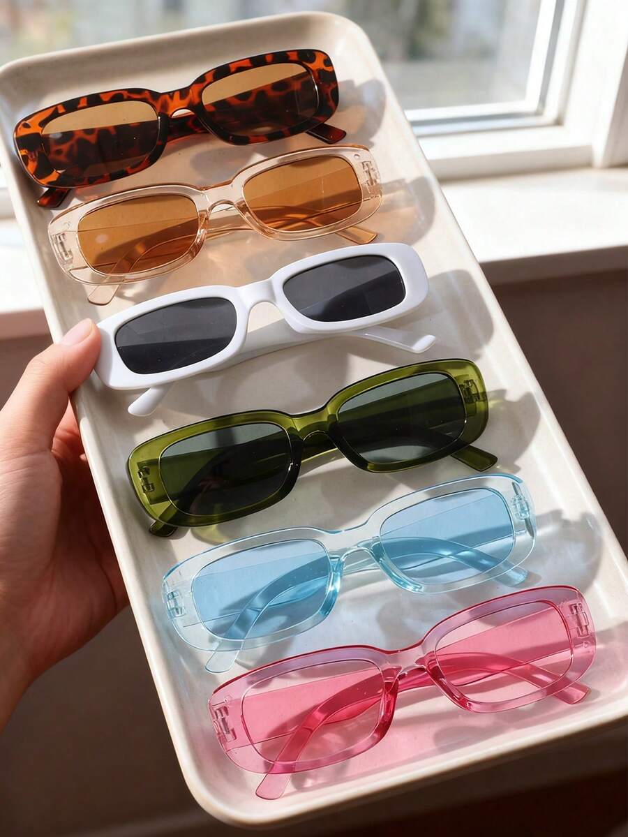 6pcs/Set Square Frame Fashion Glasses, Fashionable & Unique Style For Teens And Young Adults - Multicolor - View 1