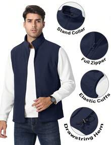 Men's Fleece Vest Zip Up Lightweight Vests Outerwear With Pockets Winter Warm Sleeveless Jacket For Hiking Golf - Màu xanh hải quân - Xem 3