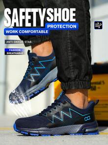 Men's Safety Shoes, Steel Toe Athletic Shoes, Anti-Smash Work Shoes, Black Gray/Royal Blue Lightweight Steel Toe Safety Boots, Anti-Smash Anti-Puncture Hiking Shoes, Construction Industrial Warehouse Protective Low-Top Shoes, Unisex - Royal Blue - View 6