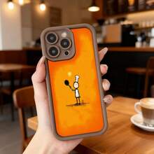 Cubierta de telefono con borde negro y parte trasera naranja con diseño de chef sosteniendo una bola de tenis y una estrella brillante para uso diario en cafeterías y espacios casuales Aplicable a los teléfonos de la serie Apple y Galaxy - Burdeos - Ver 5