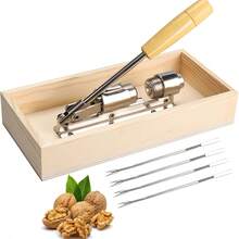 Heavy-Duty Nutcracker With Rectangular Wooden Box, Bowl, Wooden Handle And 4 Picks For Walnut, Pecan And Nut Cookies - Wood Color - View 1