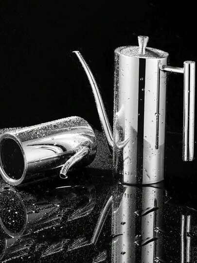 700/500毫升 304不锈钢圆形橄榄油锅，带壶嘴和把手，防漏食用油容器，防锈创意调味罐，适用于烹饪和烘焙，不含PVC