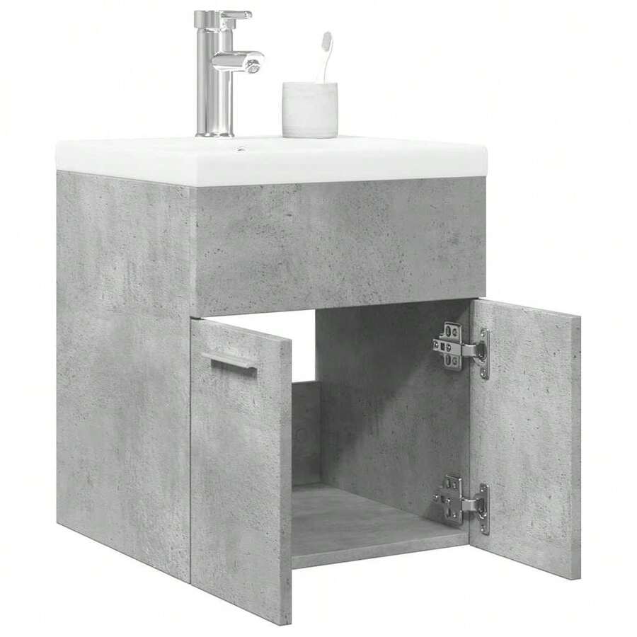 vidaXL 2-Tlg. Badmöbel-Set Betongrau Holzwerkstoff - Grey - View 1
