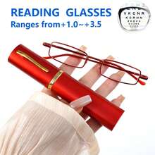 Gafas de lectura unisex ultrafinas con forma de bolígrafo, compactas y portátiles con bisagras de resorte y estuche de transporte - Transparente - Ver 2