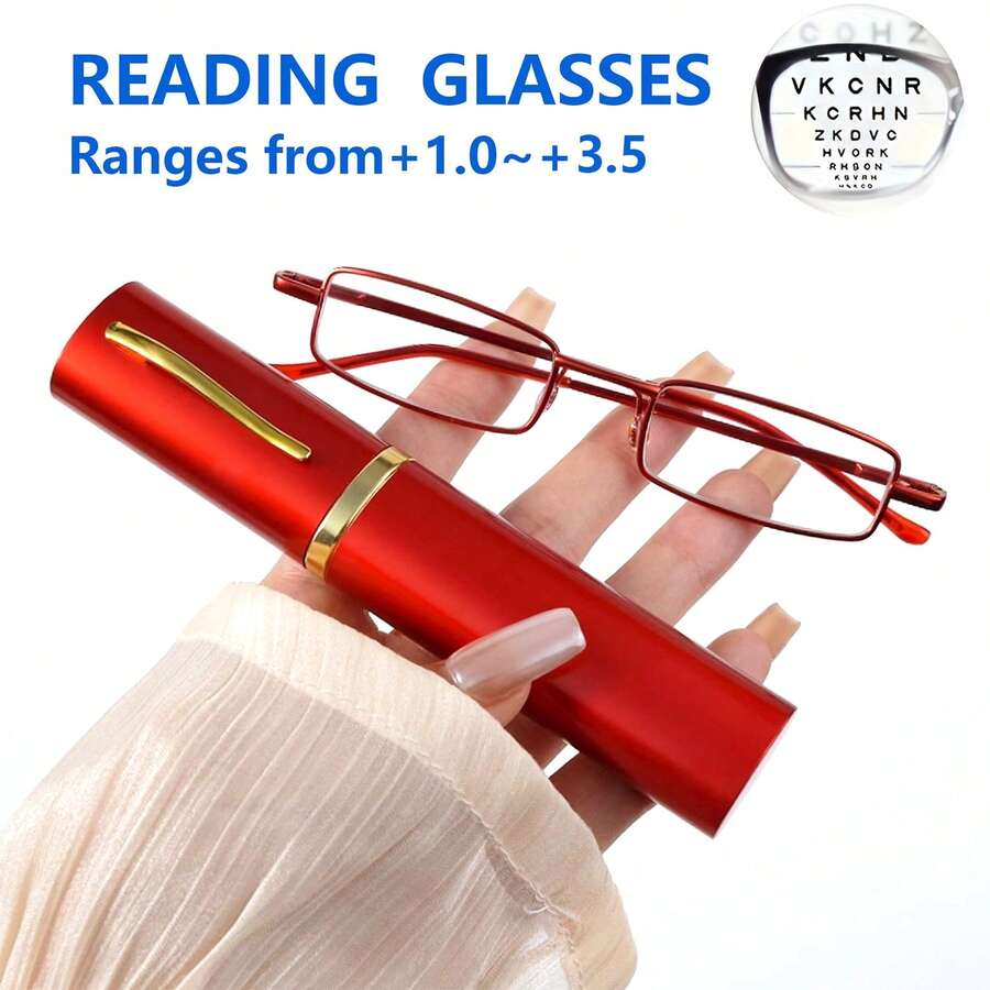 Gafas de lectura unisex ultrafinas con forma de bolígrafo, compactas y portátiles con bisagras de resorte y estuche de transporte