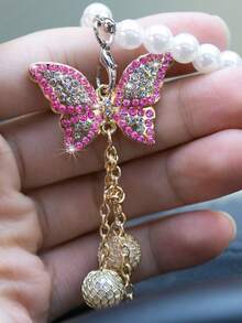 Colgante de coche con mariposa de cristal y perla brillante/Accesorio de coche - Unitalla - Ver 2