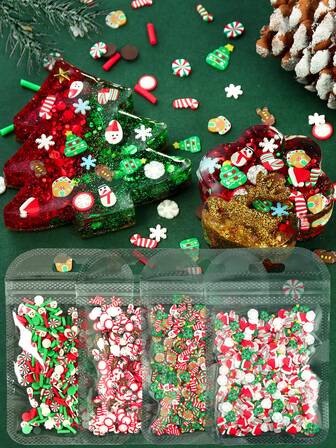 每袋10克圣诞主题树脂粘土聚合物切片：圣诞树雪花装饰，适用于树脂填充配件、DIY环氧树脂模具填充材料、珠宝铸造用品、珠宝DIY工艺品、珠宝创作必备品