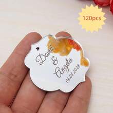 300/200/100/50/30/10/5 piezas Etiquetas de espejo acrílico personalizadas, Etiquetas de "Guarda la fecha", Con agujeros, 4 x 3.5 cm, Se pueden usar como recuerdos de baby shower, recuerdos de fiesta de boda, etiquetas con nombre personalizadas para artículos hechos a mano, etiquetas con nombre de boda, etiquetas con nombre personalizadas