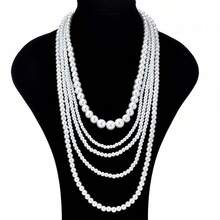 1pc Long Multi-Layer Pearl Beads Necklace, Elegant Versatile Sweater Chain - Imitation Pearl Multi-layer Necklace - View 6