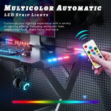 HLDIRECT Gaming Desk With LED Lights, Ergonomic Computer Gaming Table With Carbon Fibre Surface, Sturdy PC Workstation Desk For Gaming And Home Office With Headphone Hook, Cup Holder, Black - 黑色 - 查看 5