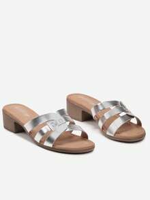 Women's Strappy Low Heel Sandals - Summer Casual Travel - Silver - View 5