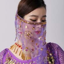 Véu de Rosto para Festa, Acessório de Máscara de Festival para Mulheres, Véu com Franjas de Lantejoulas Cintilantes, Cobertura para Dança do Ventre, Carnaval, Halloween, Fantasia de Natal Mascarada