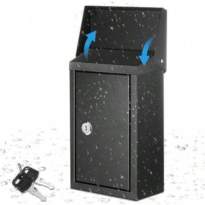 MailboxesYaocom - Buzón de metal con bloqueo de pared para caja de sugerencias exterior caja de donación para colgar en efectivo buzón  con 2 llaves jardín de oficina Balck 10 x 5.5 x 3Mailboxes