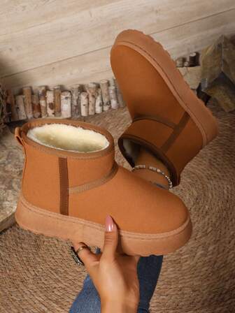 Women's New Short Tube Thick Bottom Thermal-Lined Snow Boots, Fashionable, Anti-Slip And Wear-Resistant, Warm And Windproof, Must-Have Winter Snow Boots