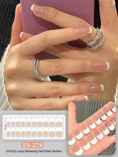 Emi Cured Gel Nail Strips , Clear Base, 20 Pcs Gel Nail Wraps, Stickers, UV Light Required, Salon Quality, Long Lasting,ES20 Cross-Border Wholesale Drop Shipping Red Book Same Style Nail Stickers Nail Stickers For Fingertips