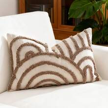 1 buah/2 buah Set Sarung Bantal Pola Geometris Setengah Lingkaran, Sarung Bantal Persegi Bordir Beludru Lingkaran Kanvas, Untuk Penggunaan Sehari-hari di Kamar Tidur, Ruang Tamu, Sofa, Halaman, Dekorasi Taman, Tanpa Isi 30*50cm 45*45cm - Kopi ringan - View 8