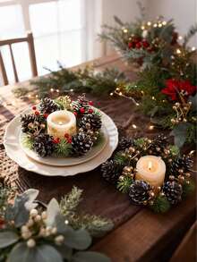 1pc Christmas Candle Garland - Artificial Red Berry Greenery Garland, Country Farmhouse Style, Rich Layered Design, Table Centerpiece, Suitable For LED Flameless Candle Holders, Indoor And Outdoor Fireplaces, Foyer, Dining Table, Wedding, Party, Seasonal Holiday Home Decor (Candle Not Included) Christmas Decorations Winter Room Decor Christmas Decorations Home Christmas Gifts Christmas Decor - Multicolor - View 5