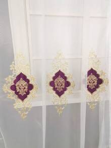 1 tấm rèm voan thêu sang trọng phong cách Châu Âu, thích hợp cho phòng khách, phòng ngủ, cửa sổ vòm, ban công, phòng học - Màu tím - Xem 6