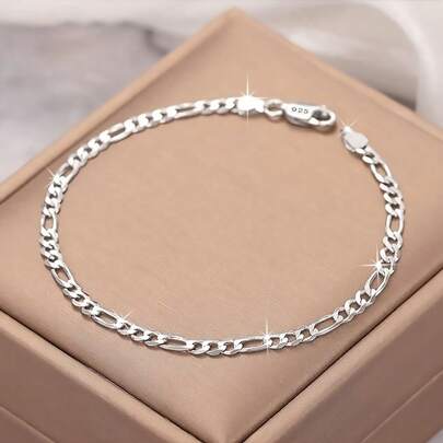 Pulsera de cadena Figaro de plata de ley 925 de 4 MM para mujeres, tamaño de 8 pulgadas, accesorios de joyería de moda para uso diario y de fiesta, regalo de vacaciones