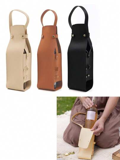 1 件优雅荔枝纹 PU 皮革葡萄酒手提包，非常适合婚礼、生日和派对，是葡萄酒爱好者的理想礼品袋，便携式葡萄酒配件