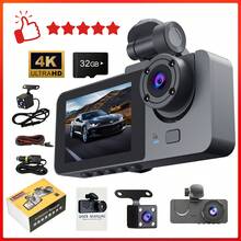 Dash Cam Front And Rear Inside 3 Channel, 4K Full UHD Dash Camera For Cars Built-In 32GB Card With IR Night Vision, 24 Hours Recording, Loop Recording, G-Sensor (Black) - màu đen - Xem 1