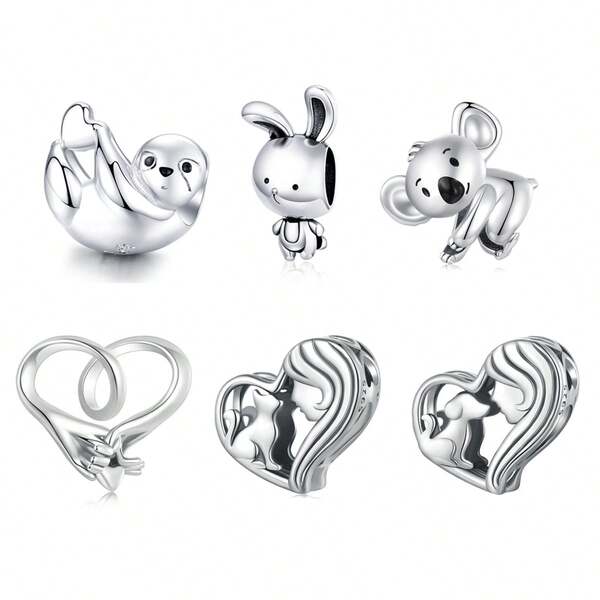WOSTU 1 pezzo Charm in argento sterling 925 della serie animali carini, gatto, cane, coniglio, adatto per braccialetti fai-da-te, regalo di gioielleria di moda antiossidante per donne e ragazze