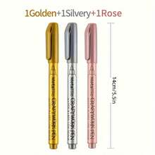 1/3/4/12/24支装水彩金属马克笔，金色、银色、玫瑰金三色可选，防水墨水笔，适用于DIY、工艺品、树脂模具、艺术绘画等，适合复活节装饰、专业艺术用途，可在玻璃、木材、金属等材质上使用，可用于艺术创作、圣诞装饰、圣诞礼物、圣诞工艺品等。