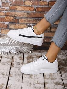 Women's White Sneakers, Casual Thick Sole Platform Shoes, Non-Slip Increase Height Leather Upper Student Shoes - White - View 3