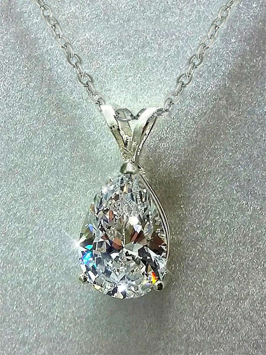 1 chiếc dây chuyền mặt đá Cubic Zirconia thanh lịch, thích hợp làm quà tặng cho phụ nữ vào Ngày Valentine, đám cưới, lễ đính hôn, kỷ niệm, tiệc tùng, hoặc tặng mẹ nhân Ngày của Mẹ. - Bạc - Xem 1