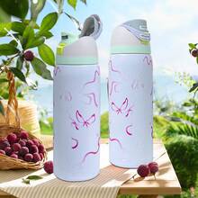 Owa Laa Red Bowknot Water Bottle 32oz,945ml,With Straw,Heat Preservation Time More Than 24 Hours,Cold And Hot Water Can Be Insulated,Can Make Coffee,Frozen Drinks, Beautiful Appearance,Exquisite Workmanship,Suitable For Camping,Work,Indoor And Outdoor Use,Valentine's Day - 紅白色 - 查看 2