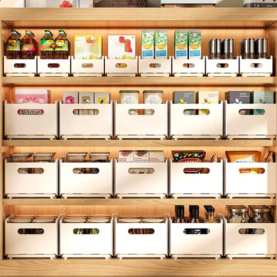 1个简约白色可扩展收纳盒，抽屉式橱柜收纳盒，适用于厨房台面和食品储藏室，节省空间的多隔层桌面收纳盒，可存放零食和杂物，也可用于办公桌、工艺品、珠宝和化妆品等，模块化设计，用途广泛，方便取用，轻巧便携，是日常收纳的理想之选。 - 白色 - 查看 1