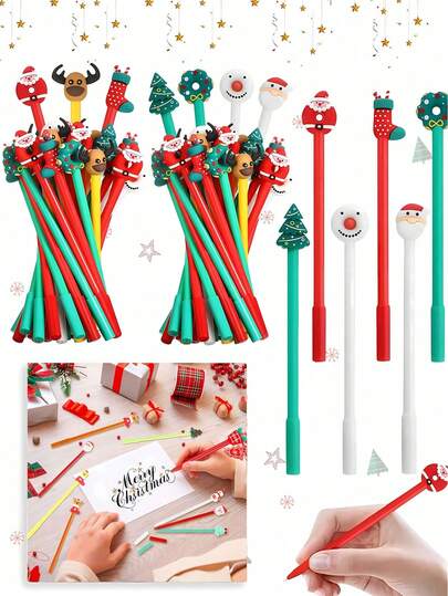 10支装可爱圣诞派对笔，圣诞假日新奇趣味卡通人物黑色笔，适用于圣诞派对礼品袋填充物、办公用品，多种款式，圣诞礼物、结婚礼物、圣诞袜填充物、办公桌配件、儿童礼物、办公必备品、办公室圣诞礼物