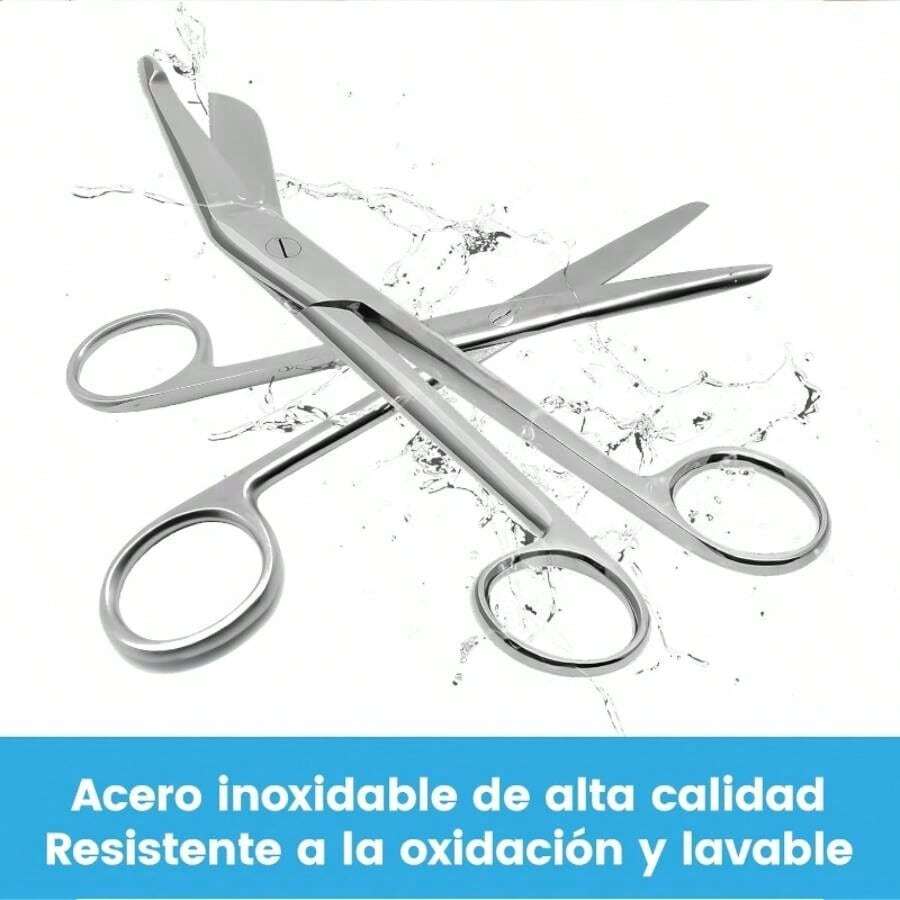 2 Piezas Tijeras de Vendaje, Tijeras para Enfermeras, Codo para Cortar Curvas, Fabricado en Acero Inoxidable 404 Resistente a la Corrosin, Traumatologa para Cortar Gasas, Vendajes y Lonas - Plateado - Ver 1