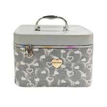 Estuche de Maquillaje con Diseño de Corazones Difuminados – Dulce, Brillante y Espacioso - Gris - Ver 8