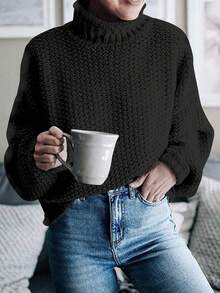 New Autumn/Winter High Neck Knitted Sweater, Casual Fashion Pullover For Women - Black - View 2