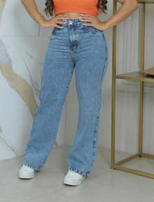 Women's Wide Leg Jeans, High Waist, Butt Lifting Design - Marmorizado Clara - View 1