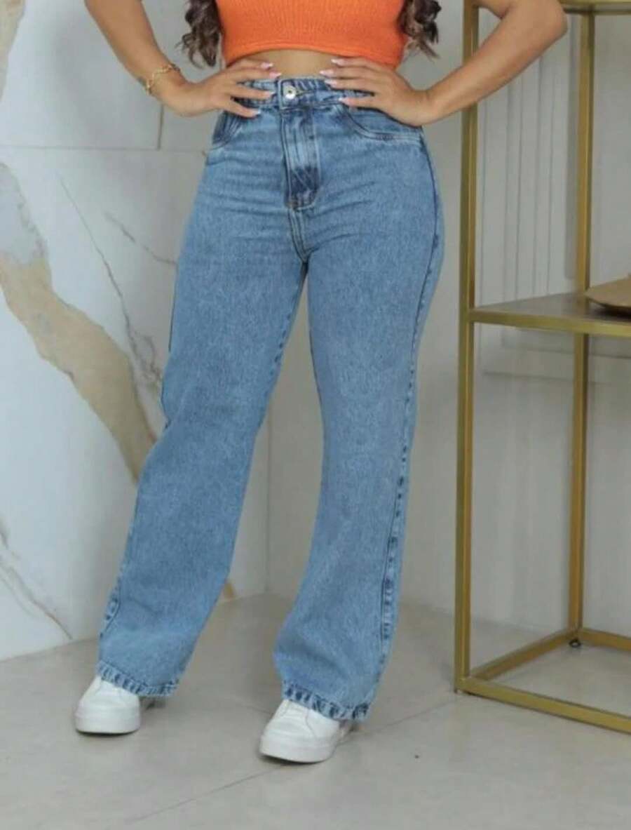 Women's Wide Leg Jeans, High Waist, Butt Lifting Design - Marmorizado Clara - View 1