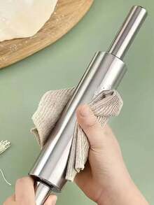 1pc Thick Stainless Steel Rolling Pin With Non-Slip Handle, Professional Dough Roller - Heavy Duty Durable Handmade Pasta Maker For Pizza, Cookies, Pastries, Italian Dishes | Easy To Clean, Rust-Proof | Baking Essential, Christmas/Halloween Gift - Multicolor - View 5