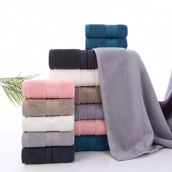1pc Towel/1pc Bath Towel/2pcs Towel Set, High Quality 100% Cotton Bathroom Face/Bath Towels, Soft, Absorbent, Thick, Non-Fading, Suitable For Home, Hotel, Gym, Bathroom Essential. Towel Size: 34*74cm, Bath Towel Size: 70*140cm