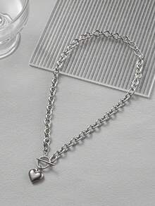 1pc Casual Heart Shape Pendant Lobster Clasp Necklace