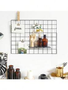 1PC Black & White Versatile Photo Wall - Metal Iron Frame, Wall-Mounted Shelf & DIY Grid Decoration, Photo & Memorial Wall Iron Rack (Single Rack, Hook Stickers Not Included)