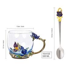 1 exquisitaTaza de vidrio con esmalte de rosa y cristal para té,Set de Caja de Regalo Taza de Té Floral (con cuchara de acero inoxidable), Taza de Café Decorativa de Cristal Transparente con Mariposa y Rosa, Caja de Regalo para Ella Mamá Esposa Abuela Niñas Mujeres Idea de Regalo de Cumpleaños de Navidad para Uso con Jugo, Bebidas Frías y Calientes, Día de San Valentín,Fabricada en vidrio grueso libre de plomo, resistente al calor y 100% no tóxico. ¡Una alternativa saludable al plástico. - Azul - Ver 6