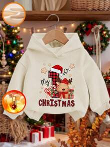 1pc My First Christmas Baby Girls Casual Santa Claus & Christmas Tree Print Hooded Sweatshirt, Autumn/Winter - This Eye-Catching Hooded Sweatshirt With Santa Claus And Christmas Tree Prints Will Bring Joy And Happiness To Every Child! The Fun And Colorful Sweatshirt Stimulates The Imagination Of Every Kid.