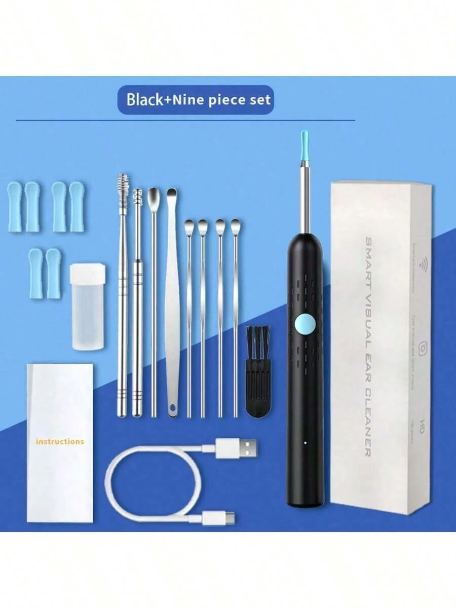 This Smart, Ultra-High-Definition, Wireless Ear Cleaning Tool With A Built-In Light And Display Is A Visual Ear Pick With Ultra-High Definition Ear Endoscope And Replacement Ear Tip Accessories. It's A Painless Ear Cleaning Kit, A Rechargeable Personal Care Product That Easily And Efficiently Removes Earwax. Suitable For Adults. A Thanksgiving And Christmas Promotional Item, Compatible With Apple And Android Phones. - 黑色(標配) - 查看 1
